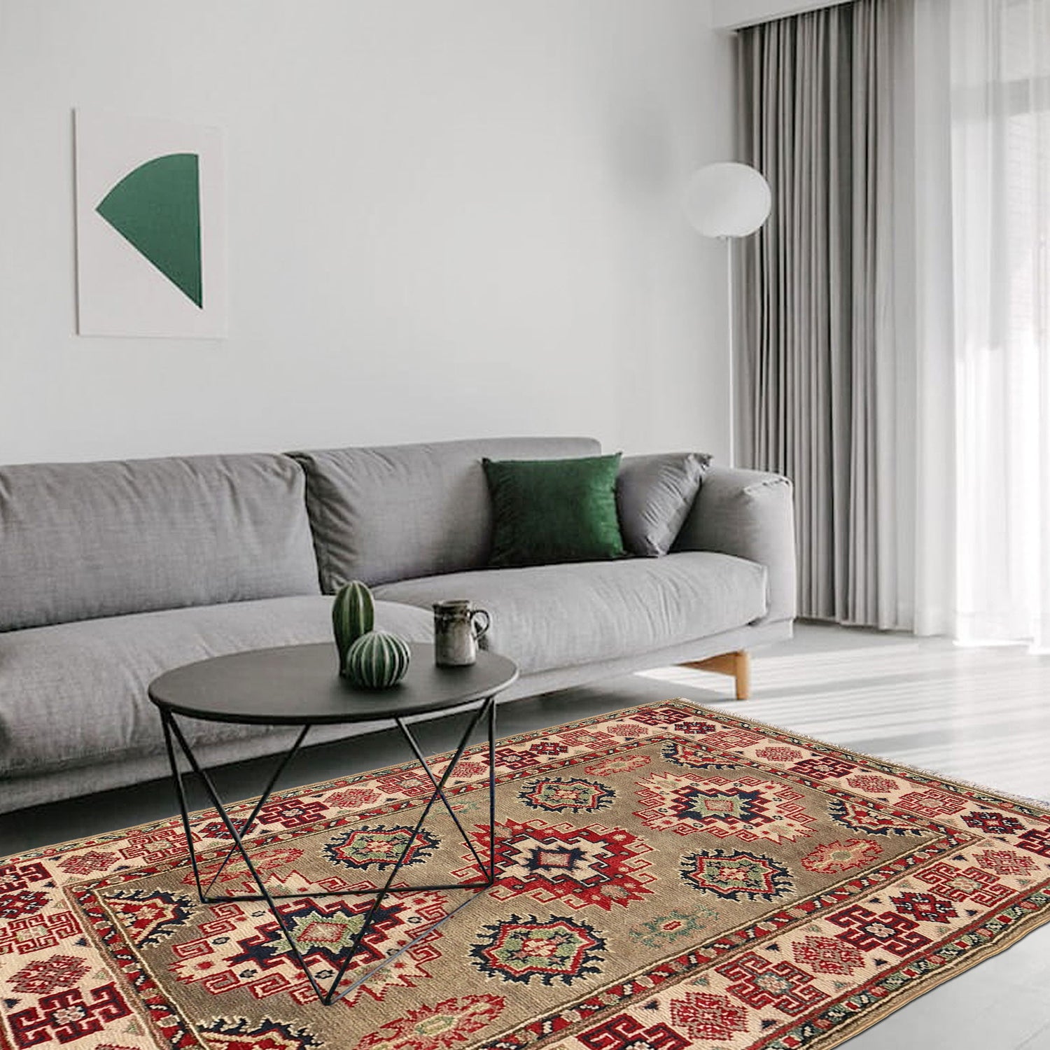 Kazak Rug Handmade Gray Medallion 2x4 ft