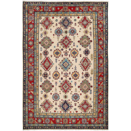 Kazak Rug Handmade Beige Medallion 7x10 ft