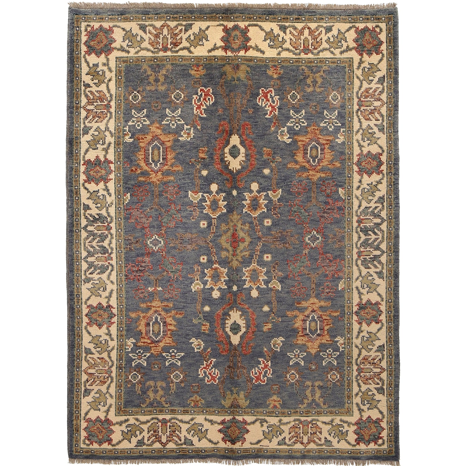 Oushak Area Rug Handmade Gray Floral 4x6 ft