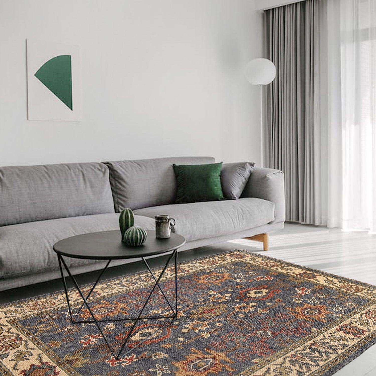 Oushak Area Rug Handmade Gray Floral 4x6 ft