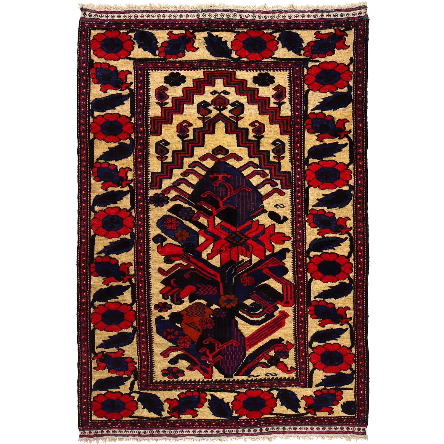 Barjasta Area Rug Handmade Yellow Floral 4x6 ft