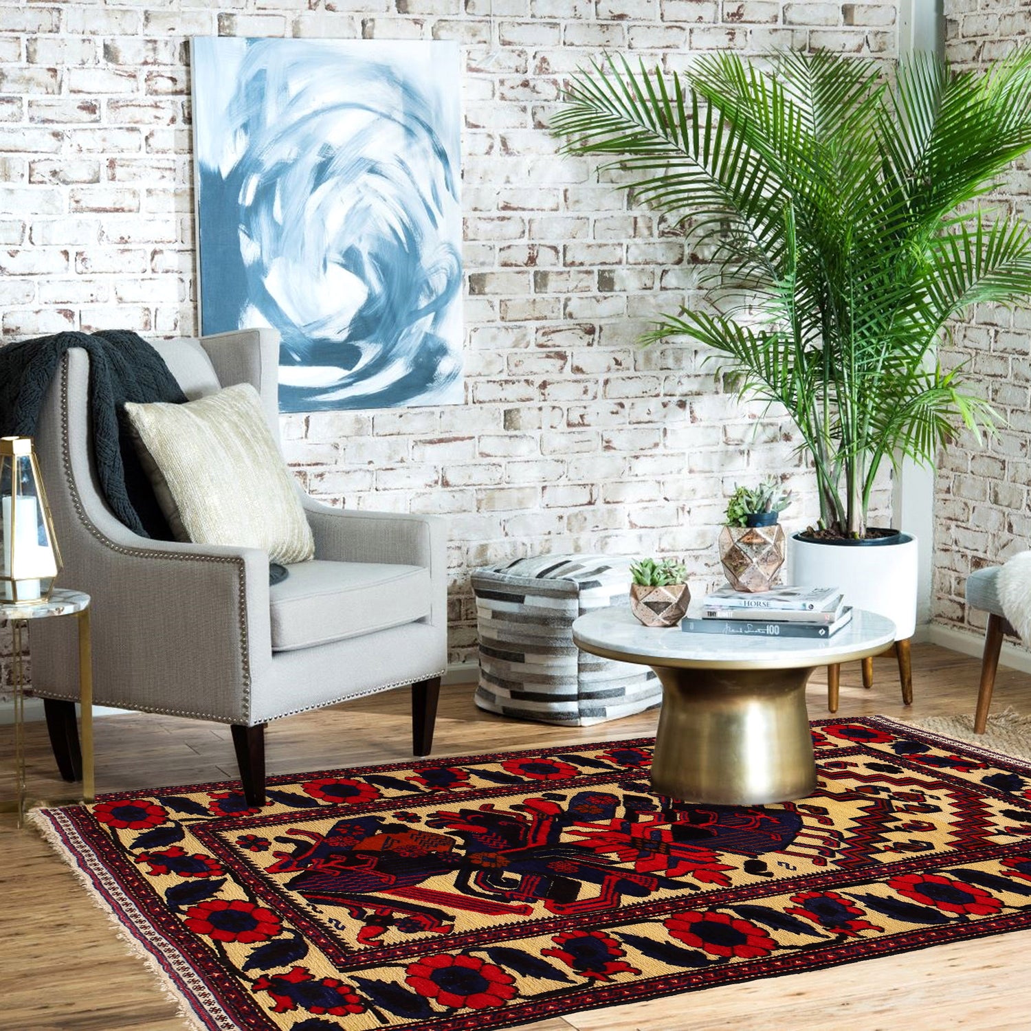 Barjasta Area Rug Handmade Yellow Floral 4x6 ft