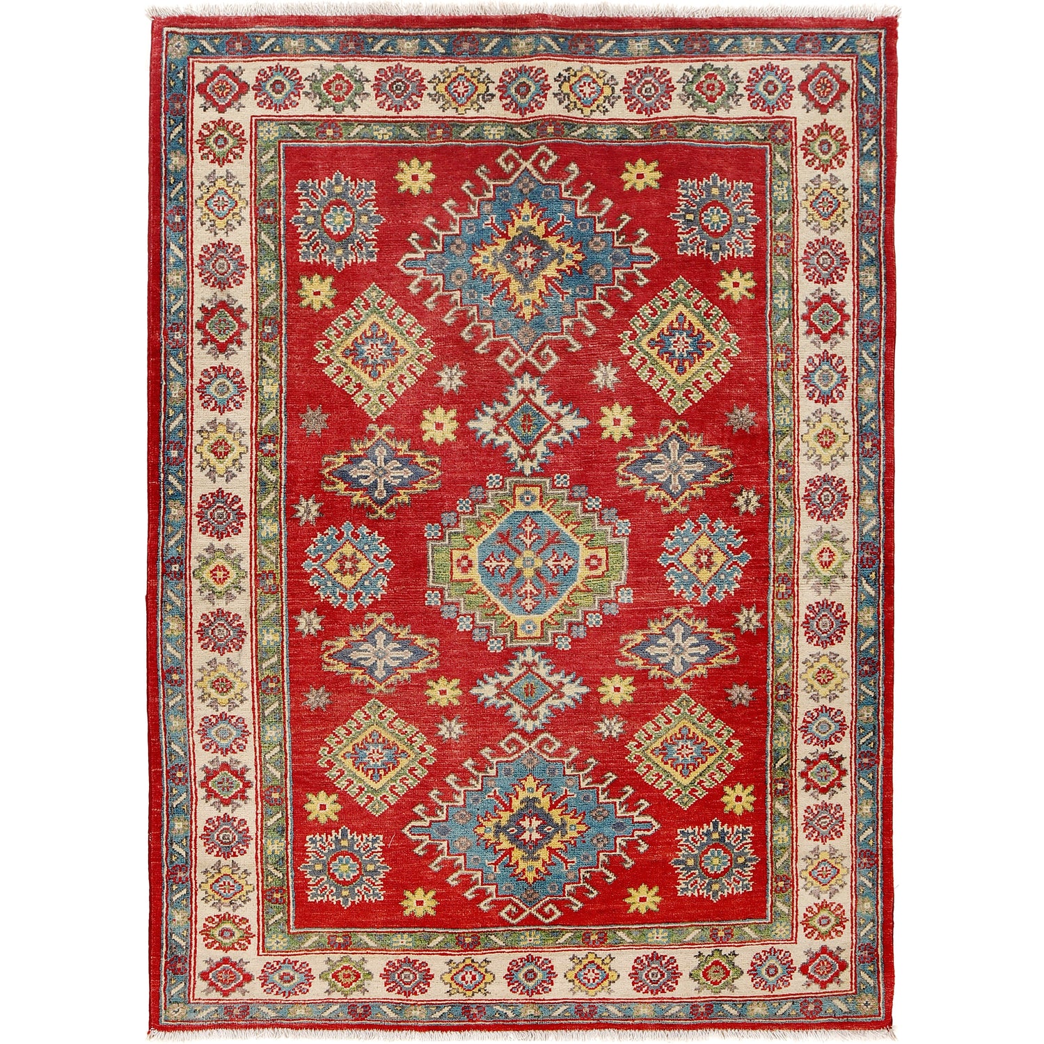 Kazak Rug Handmade Red Medallion 4x6 ft