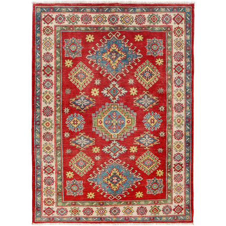 Kazak Rug Handmade Red Medallion 4x6 ft