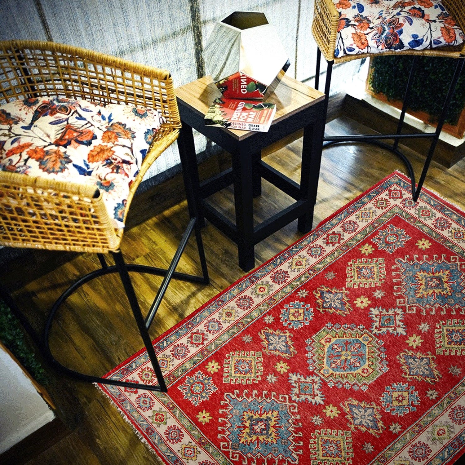 Kazak Rug Handmade Red Medallion 4x6 ft