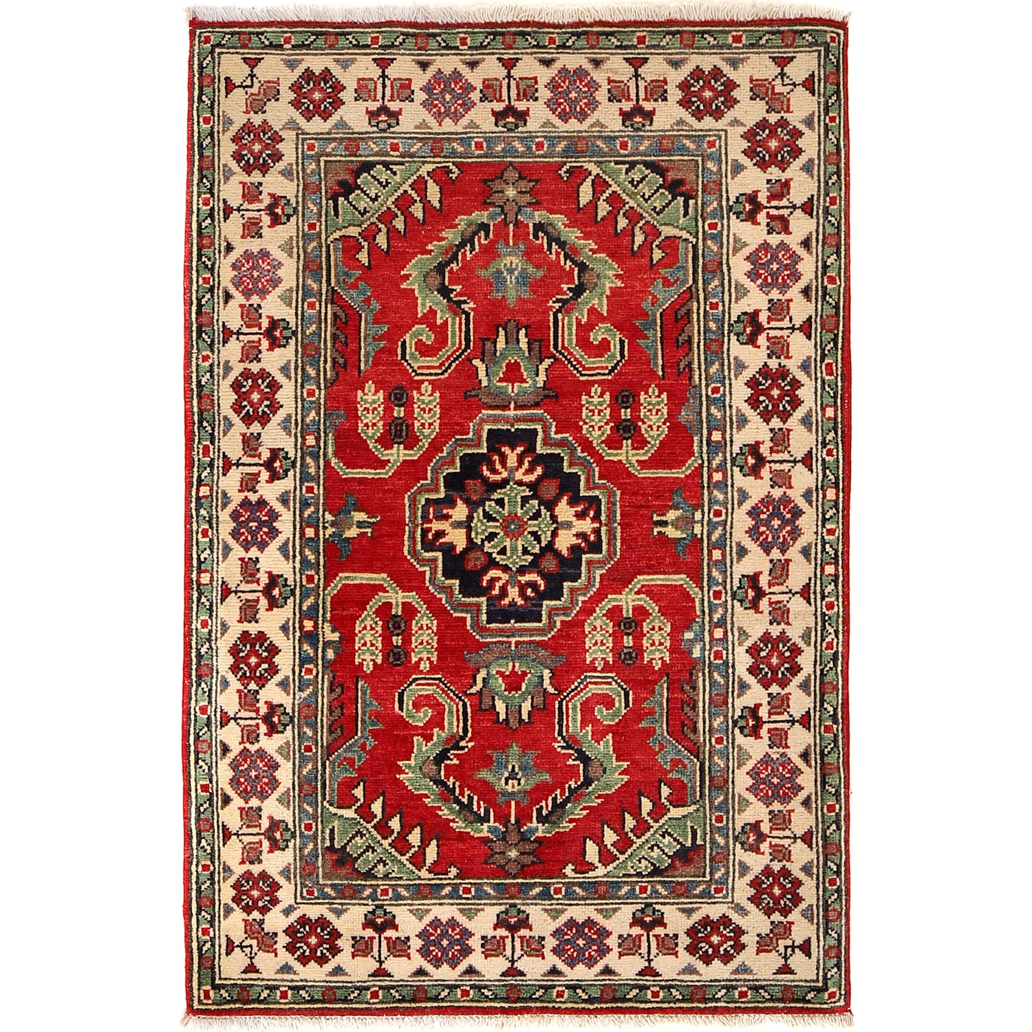 Kazak Rug Handmade Red Medallion 2x4 ft