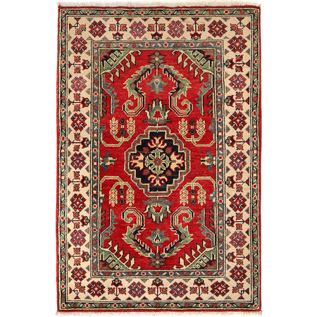 Kazak Rug Handmade Red Medallion 2x4 ft