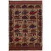 War Area Rug Handmade Brown Tank + Helicopter 4x6 ft