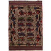 War Area Rug Handmade Brown Tank + Helicopter 4x6 ft