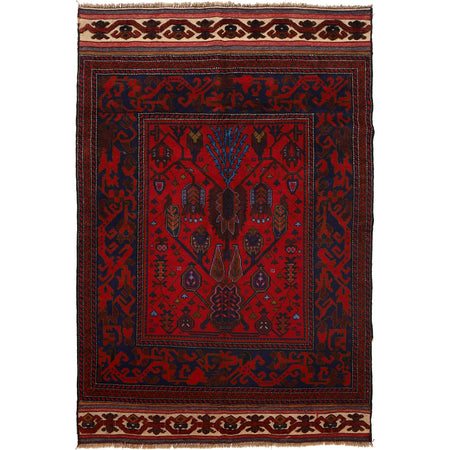 Baluchi Rug Handmade Red Geometric 4x6 ft