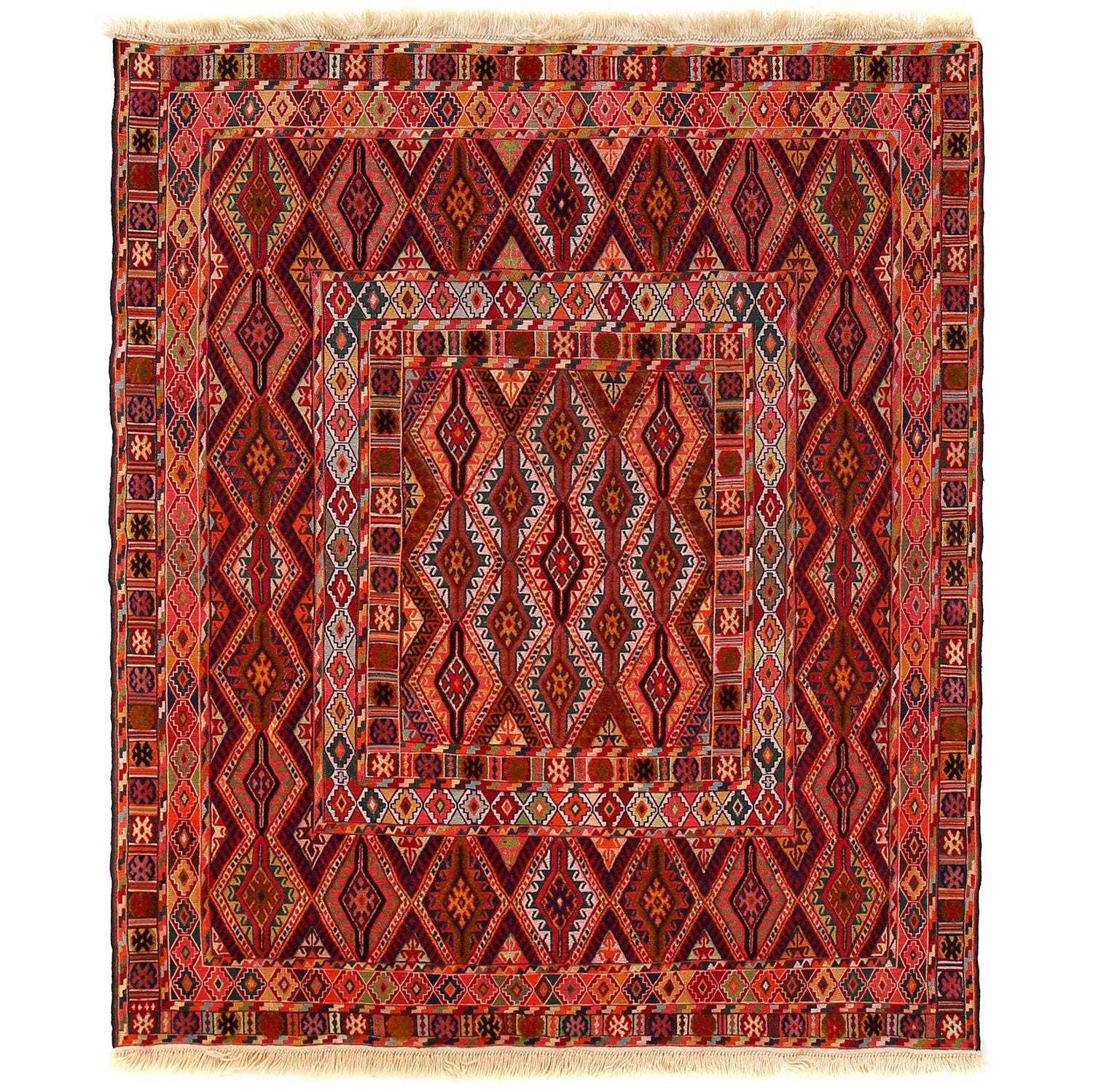Nakhunak Kilim Area Rug Handmade Multi Geometric 5x6 ft