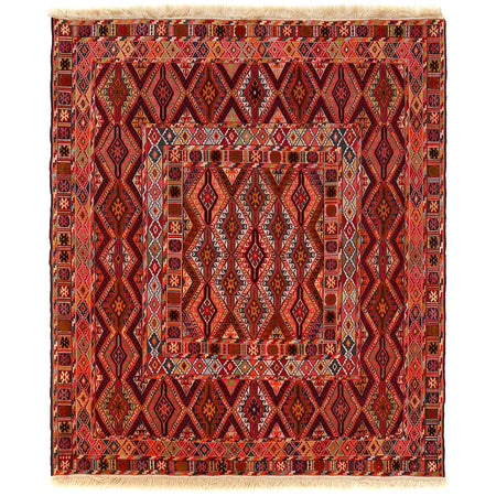 Nakhunak Kilim Area Rug Handmade Multi Geometric 5x6 ft