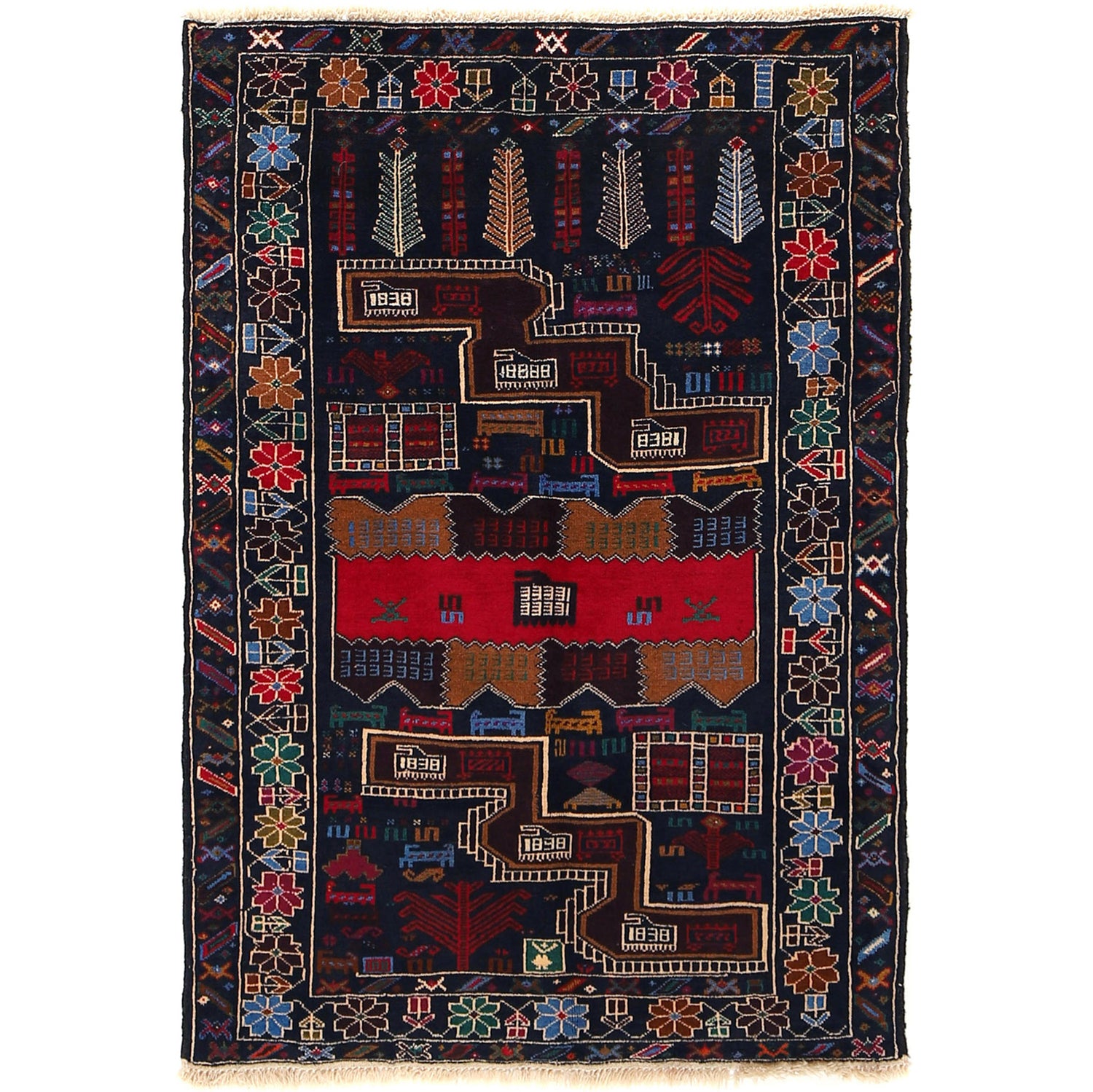 Baluchi Rug Handmade Multi Geometric 2x4 ft