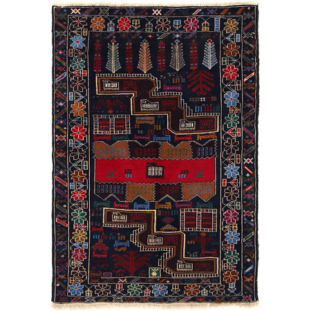Baluchi Rug Handmade Multi Geometric 2x4 ft