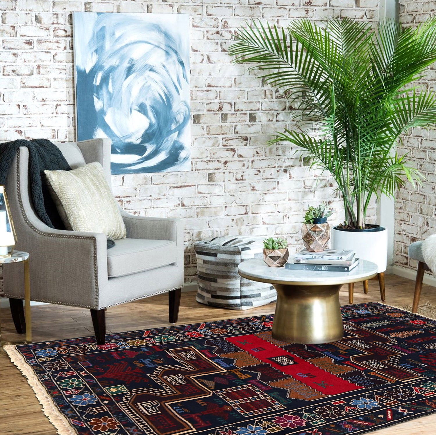 Baluchi Rug Handmade Multi Geometric 2x4 ft