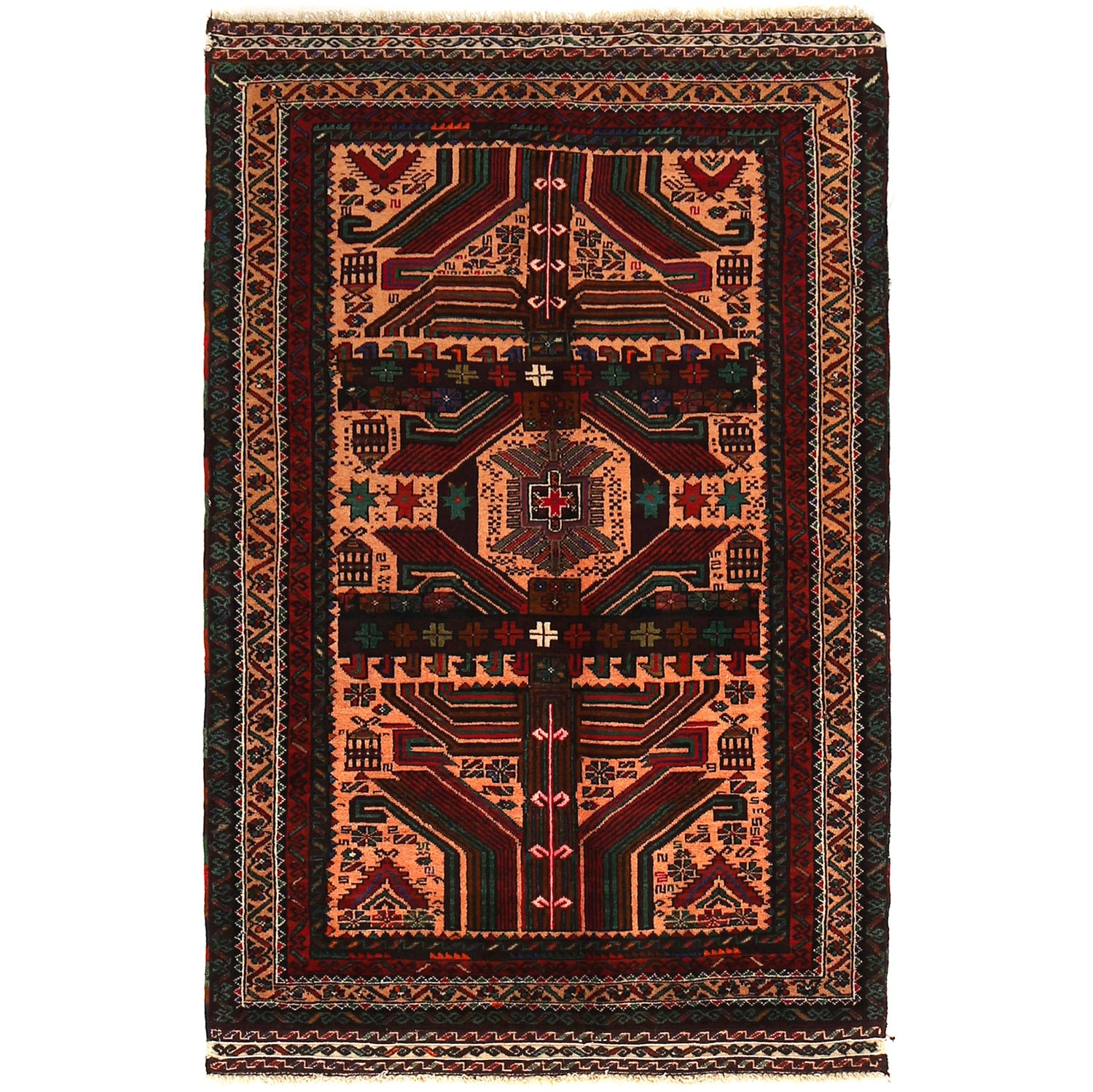 Baluchi Rug Handmade Multi Geometric 3x5 ft