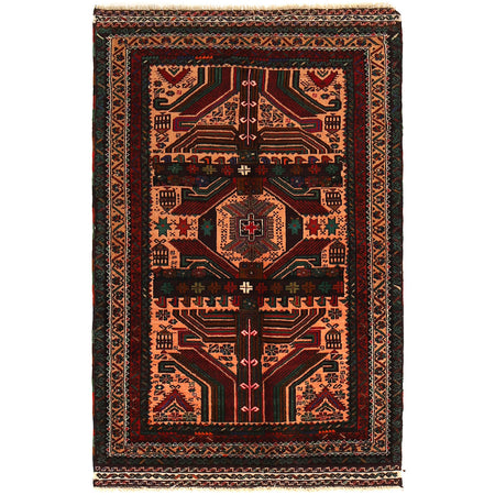 Baluchi Rug Handmade Multi Geometric 3x5 ft