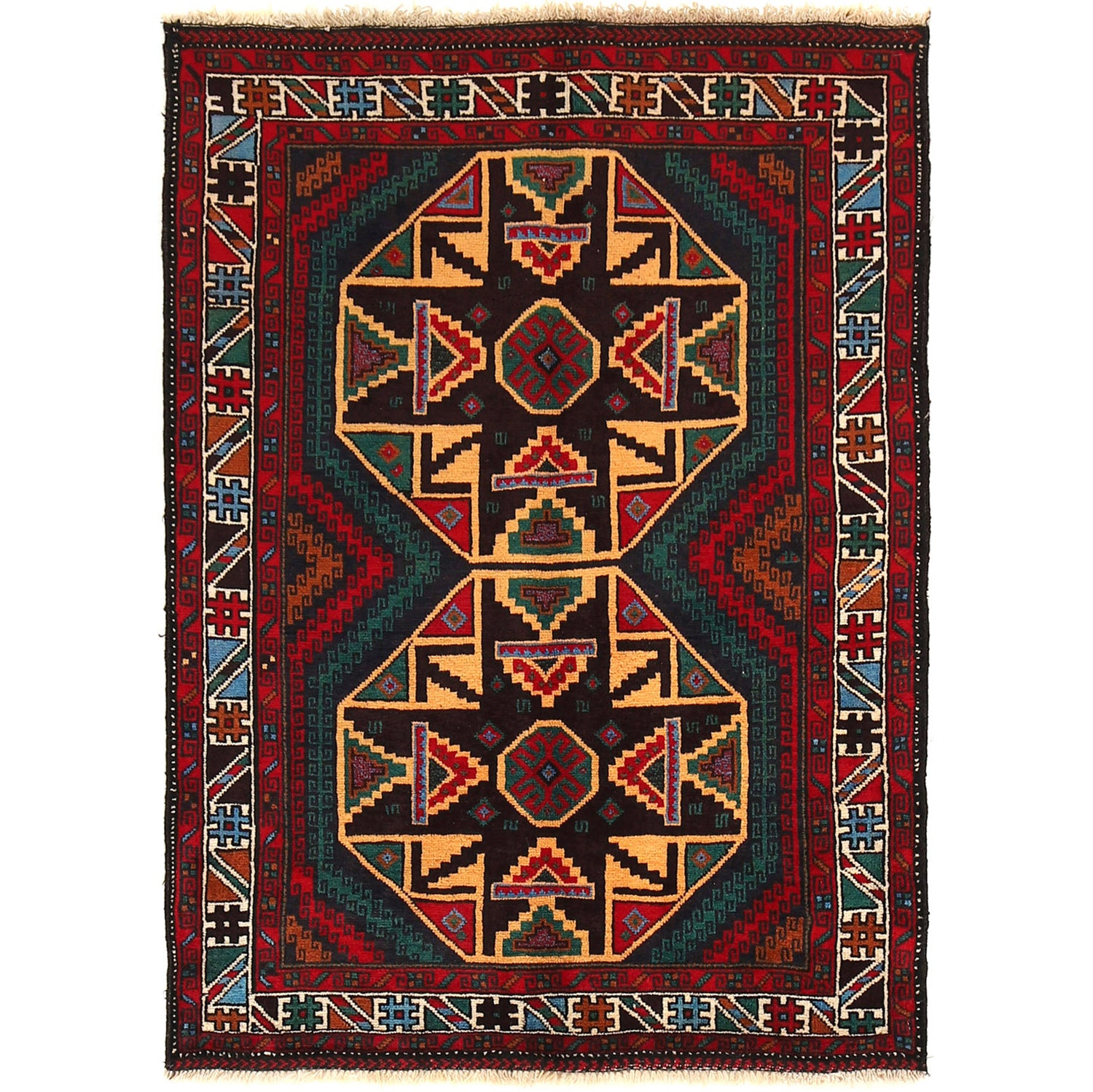 Baluchi Rug Handmade Multi Geometric 3x5 ft