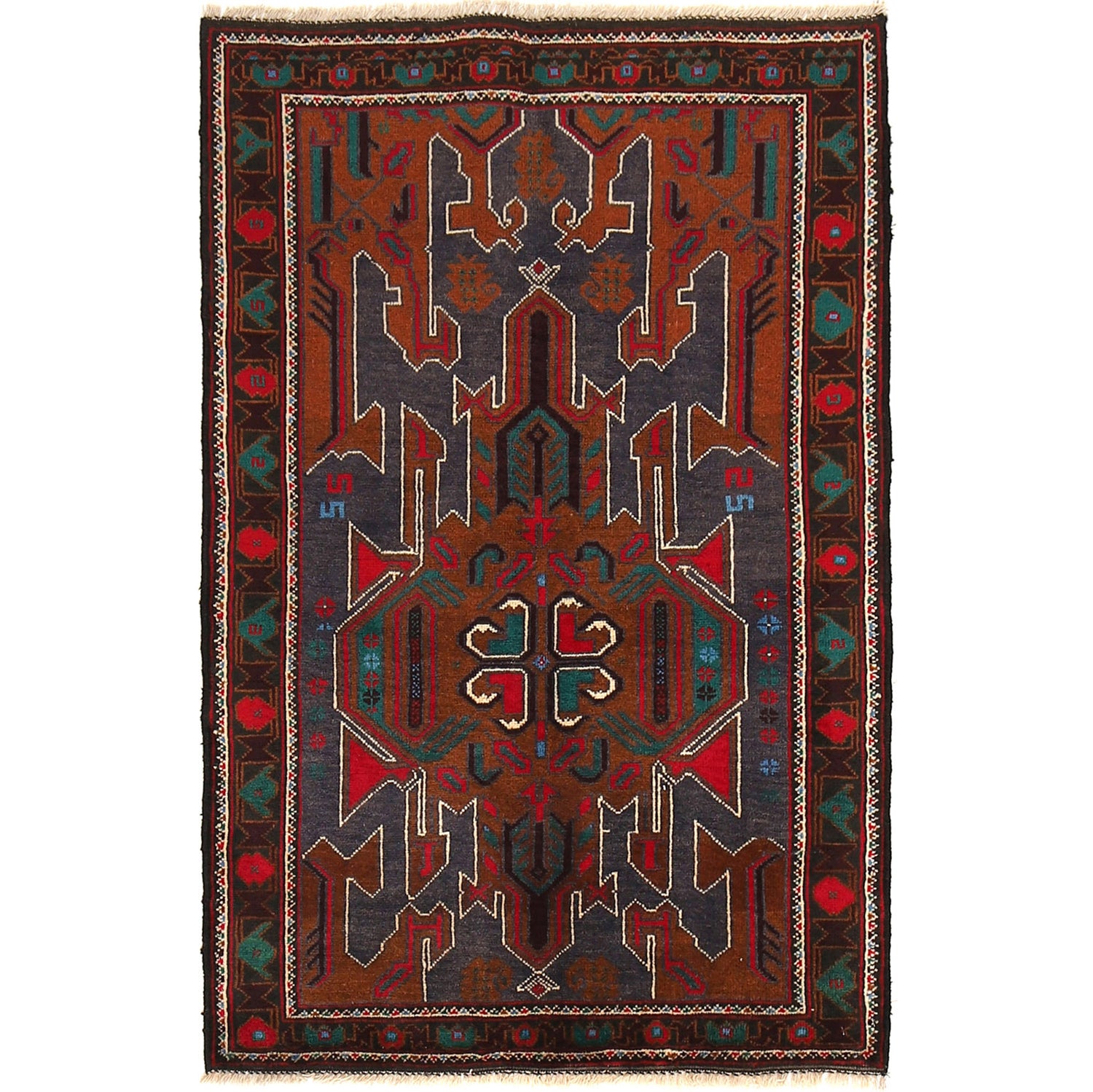 Baluchi Rug Handmade Multi Geometric 3x5 ft