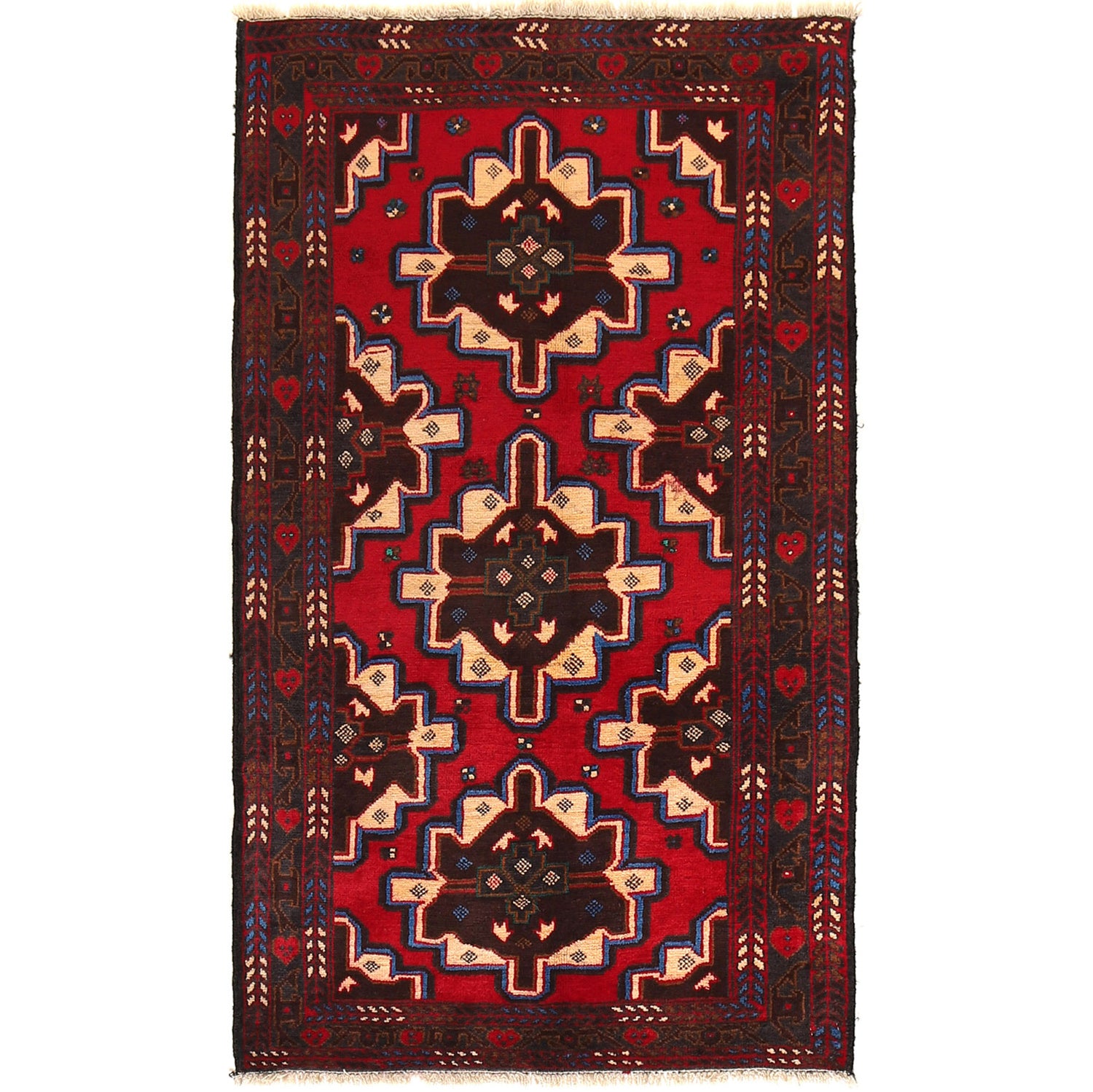 Baluchi Rug Handmade Multi Geometric 3x5 ft