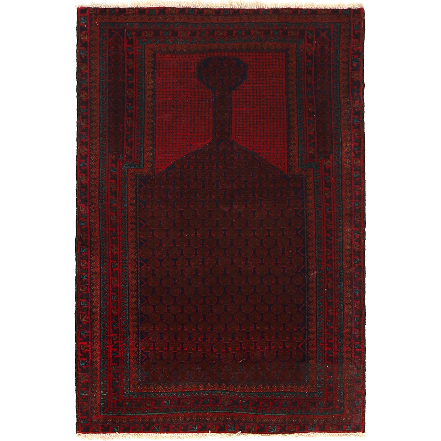 Baluchi Rug Handmade Red Prayer Design 3x5 ft