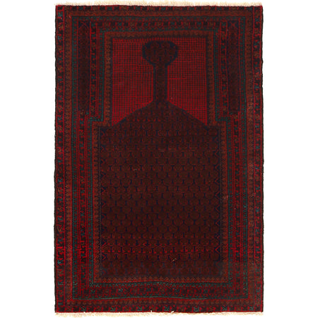 Baluchi Rug Handmade Red Prayer Design 3x5 ft