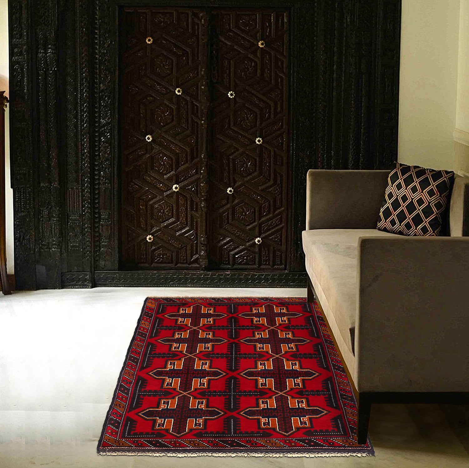 Baluchi Rug Handmade Multi Geometric 3x5 ft