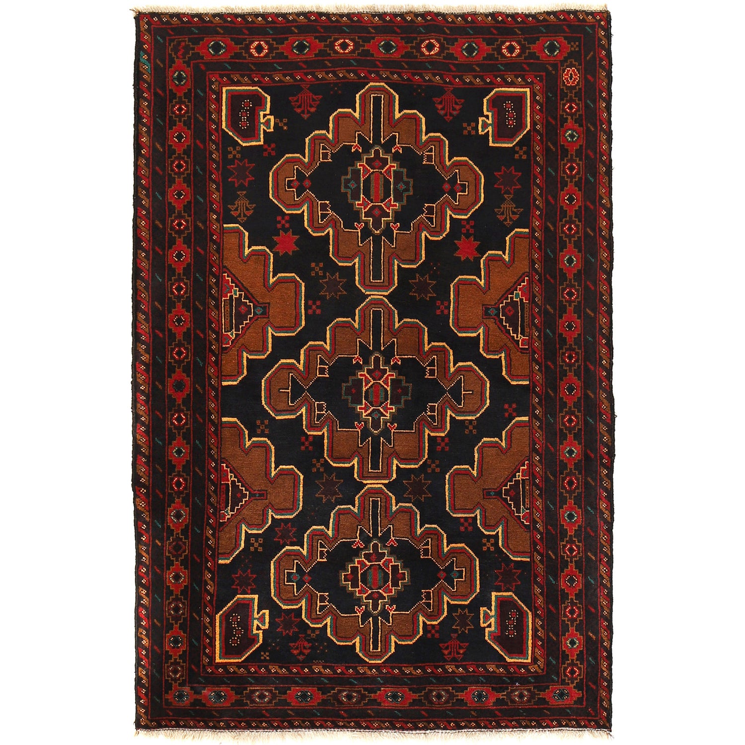 Baluchi Rug Handmade Multi Geometric 4x6 ft