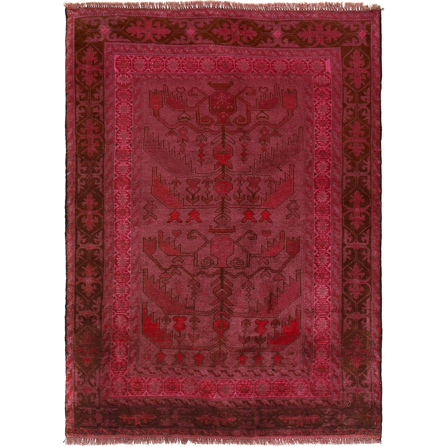 Overdyed Area Rug Handmade Pink Geometric 3x5 ft