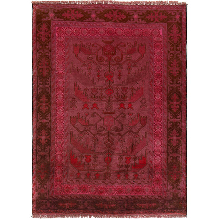 Overdyed Area Rug Handmade Pink Geometric 3x5 ft