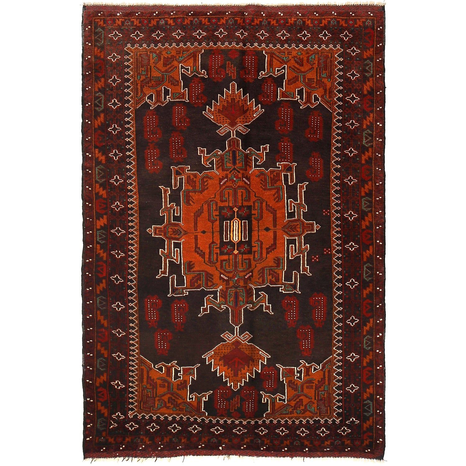 Baluchi Rug Handmade Multi Geometric 4x6 ft