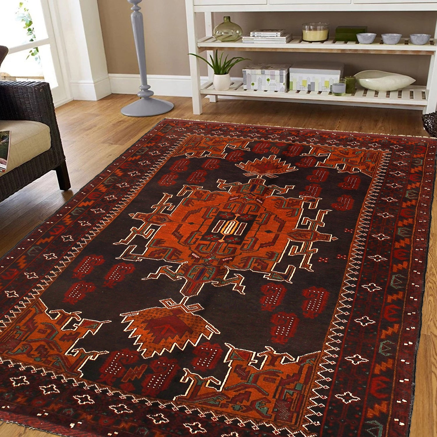 Baluchi Rug Handmade Multi Geometric 4x6 ft