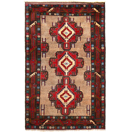 Baluchi Rug Handmade Multi Geometric 3x5 ft
