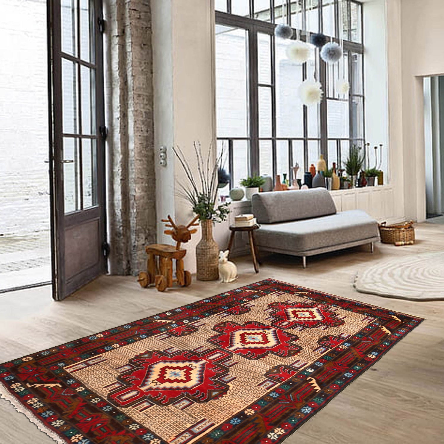 Baluchi Rug Handmade Multi Geometric 3x5 ft