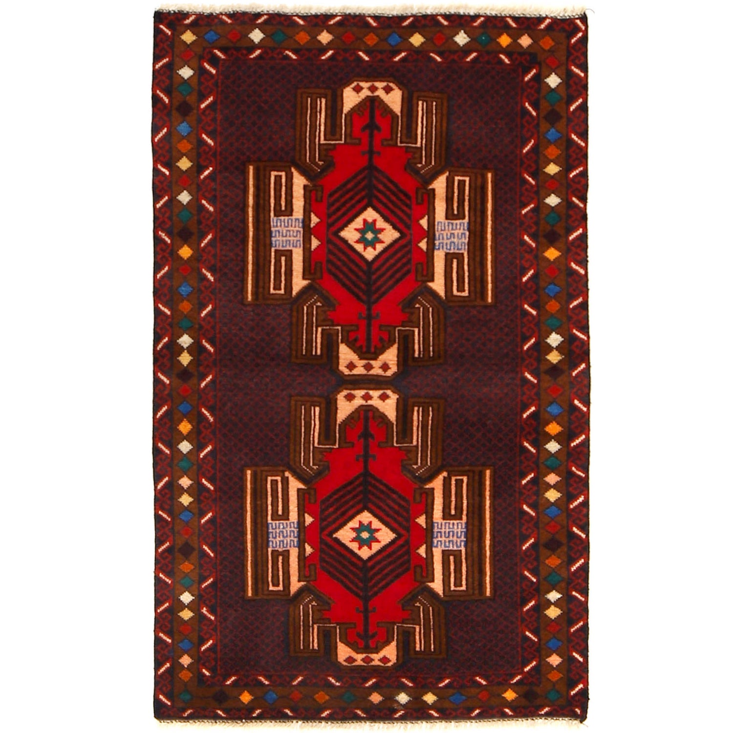 Baluchi Rug Handmade Multi Geometric 3x5 ft