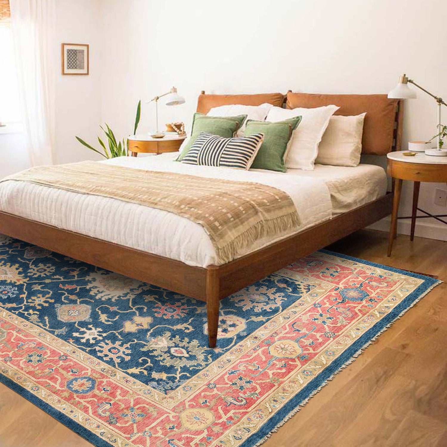 Ziegler Area Rug Handmade Deep Teal Blue Floral 10x13 ft