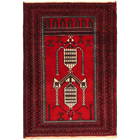 Baluchi Rug Handmade Red Prayer Design 2x4 ft