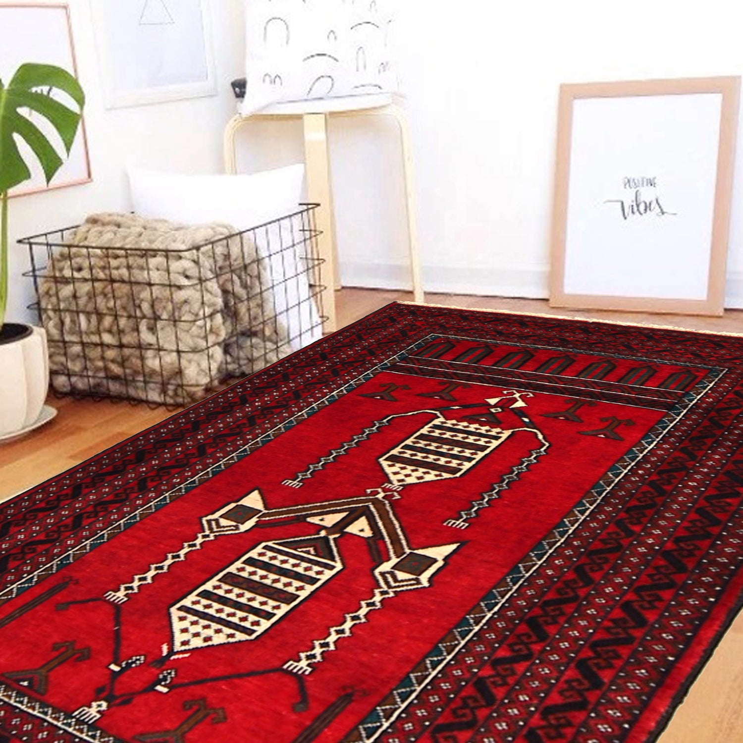 Baluchi Rug Handmade Red Prayer Design 2x4 ft
