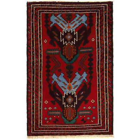 Baluchi Rug Handmade Multi Geometric 3x5 ft