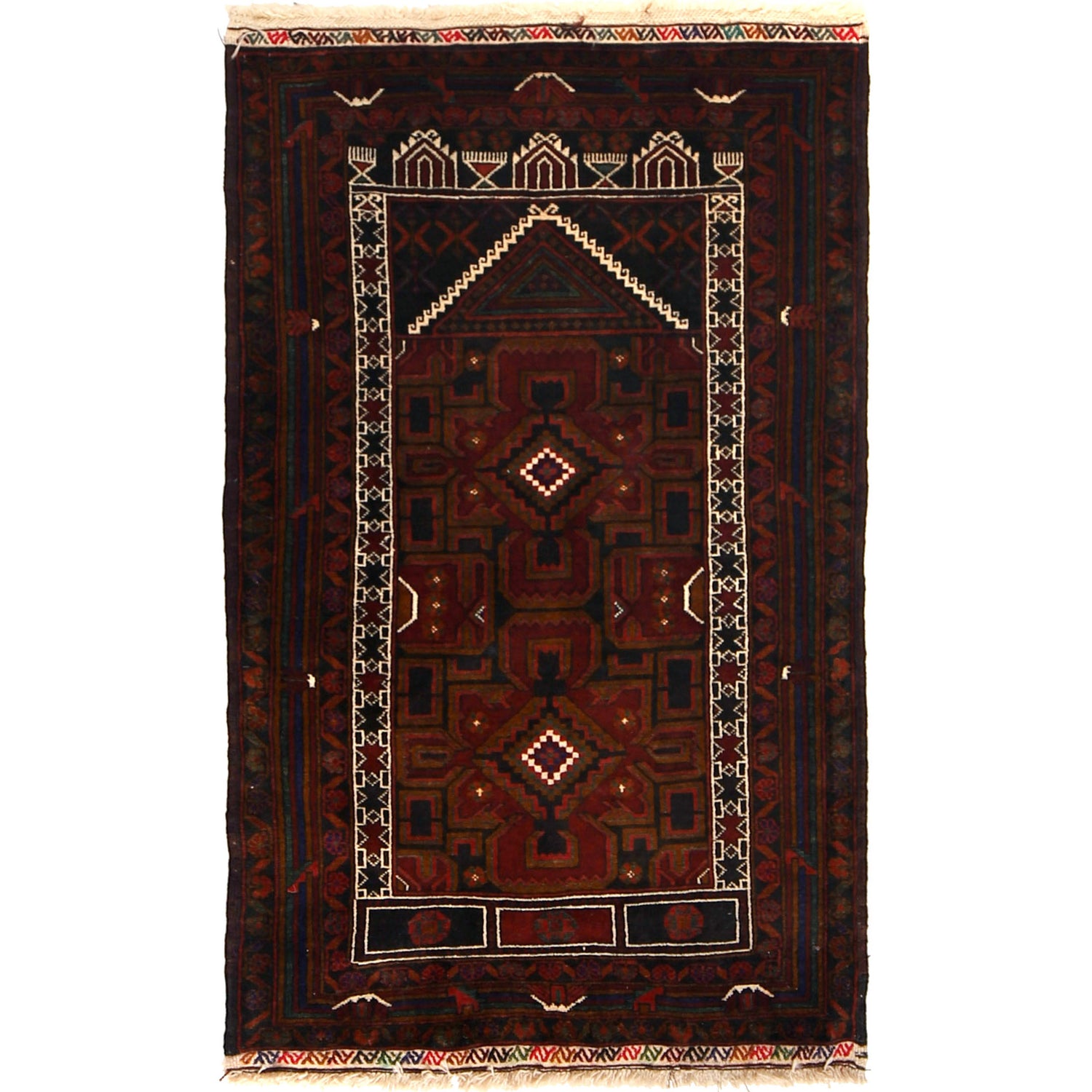Baluchi Rug Handmade Multi Prayer Design 3x5 ft