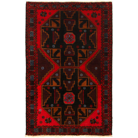 Baluchi Rug Handmade Red Geometric 3x5 ft
