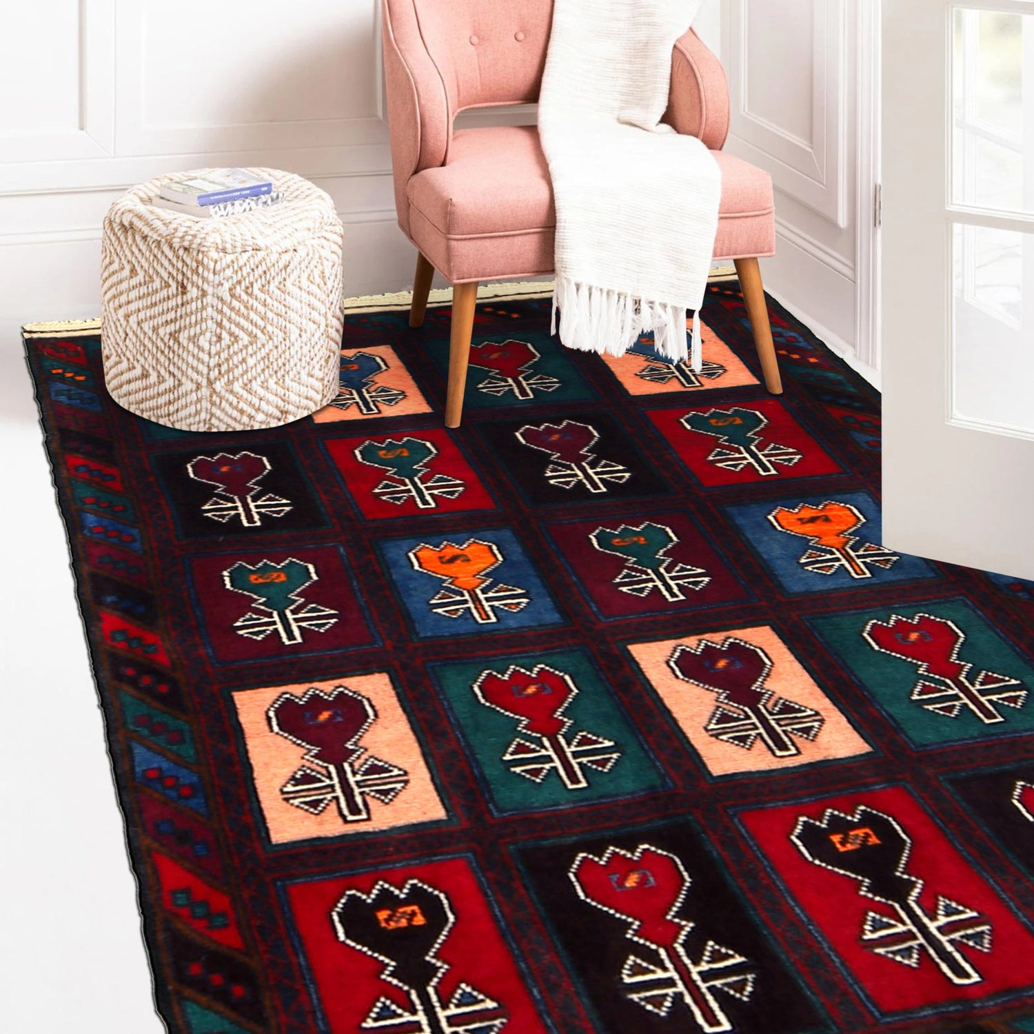 Baluchi Rug Handmade Multi Geometric 3x5 ft