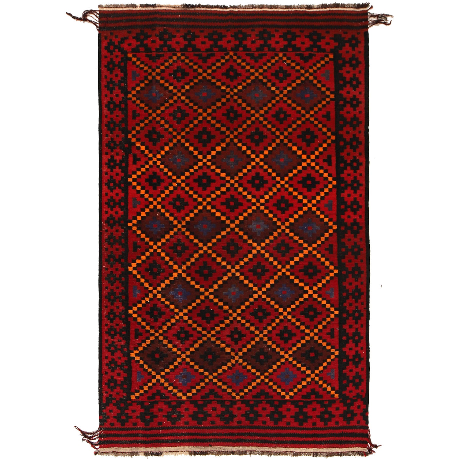 Maimana Kilim Area Rug Handmade Red Floral 6x9 ft