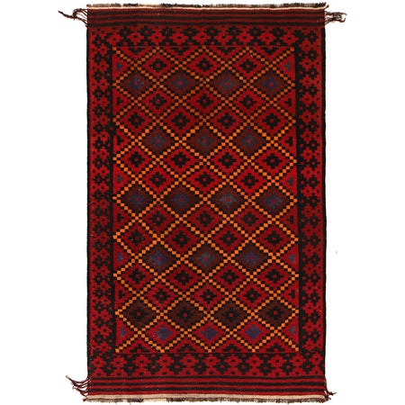 Maimana Kilim Area Rug Handmade Red Floral 6x9 ft