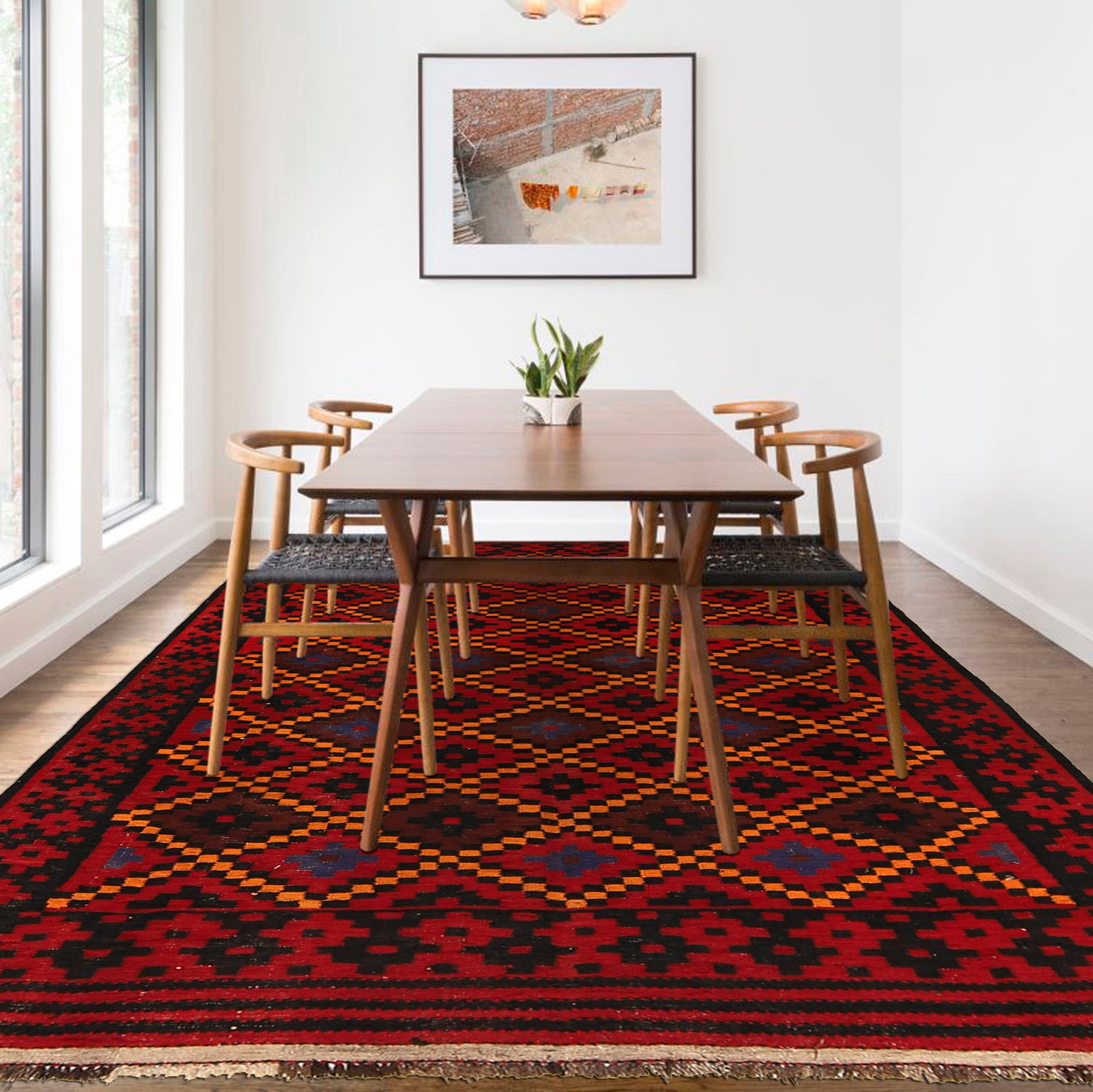 Maimana Kilim Area Rug Handmade Red Floral 6x9 ft
