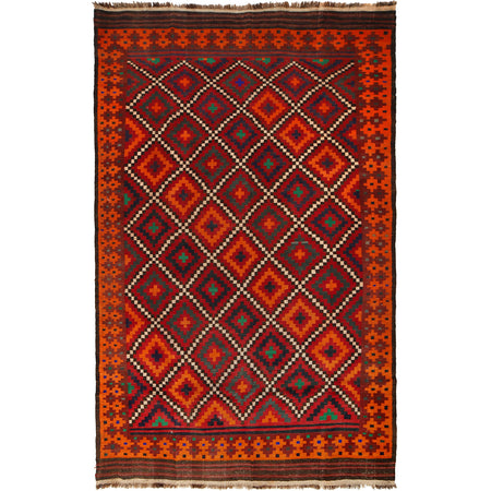 Maimana Kilim Area Rug Handmade Red Floral 9x12 ft