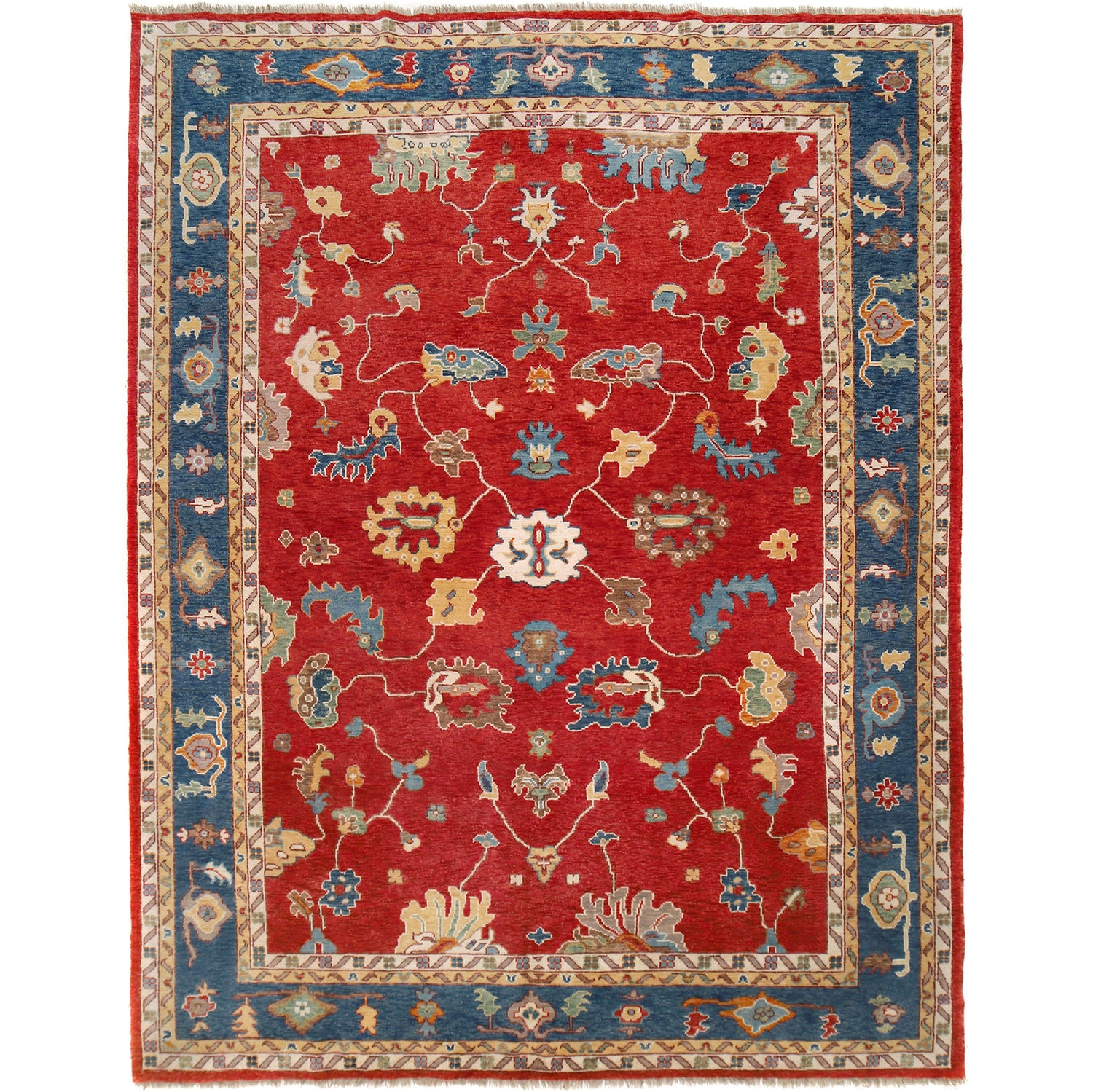 Oushak Area Rug Handmade Firebrick Floral 9x12 ft