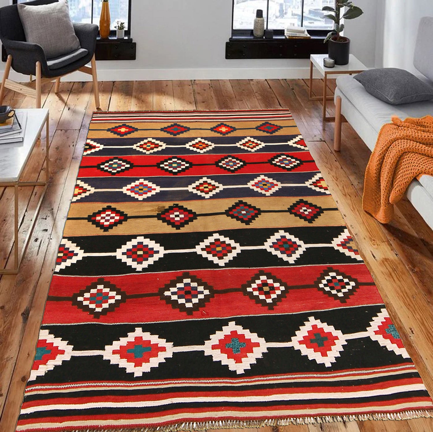 Maimana Kilim Area Rug Handmade Multi Floral 4x6 ft