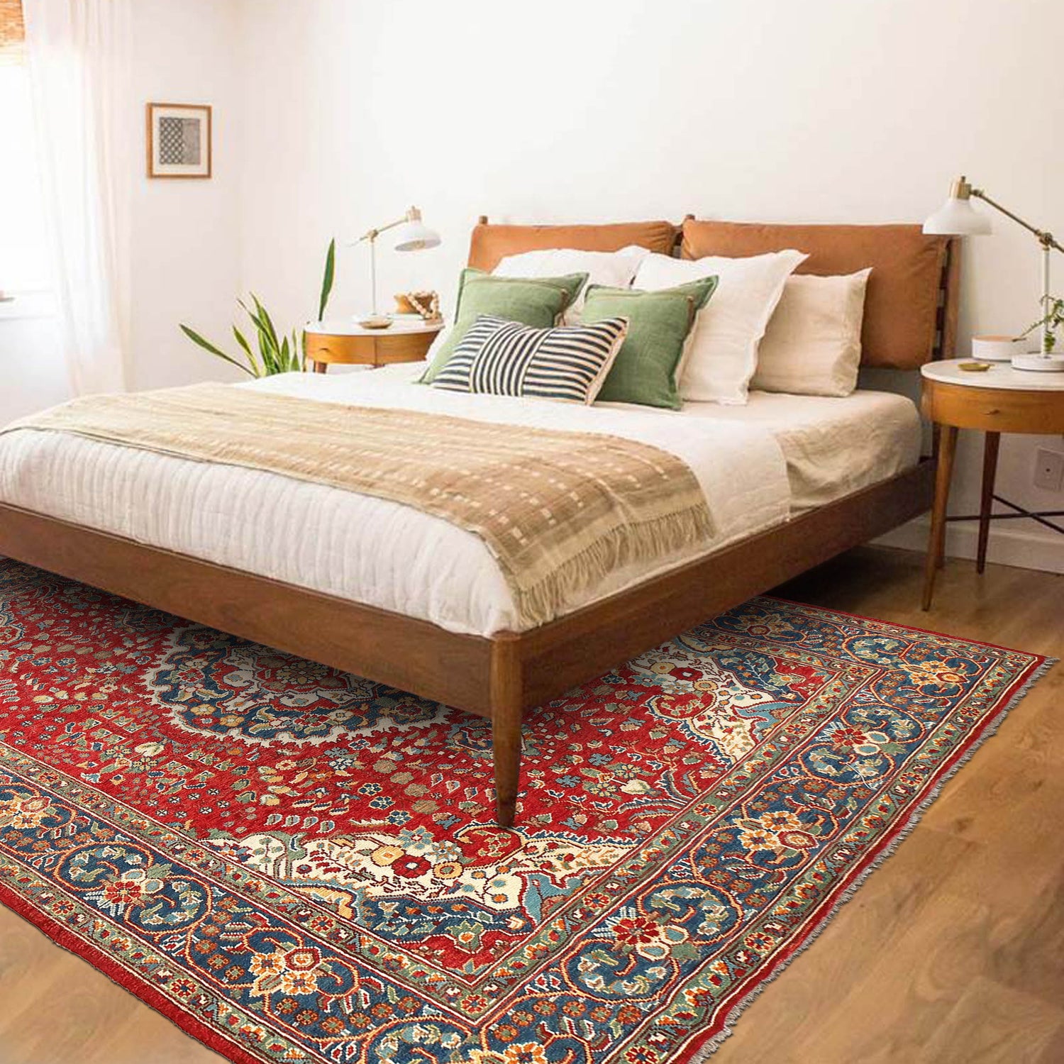 Heriz Area Rug Handmade Red Medallion 8x10 ft