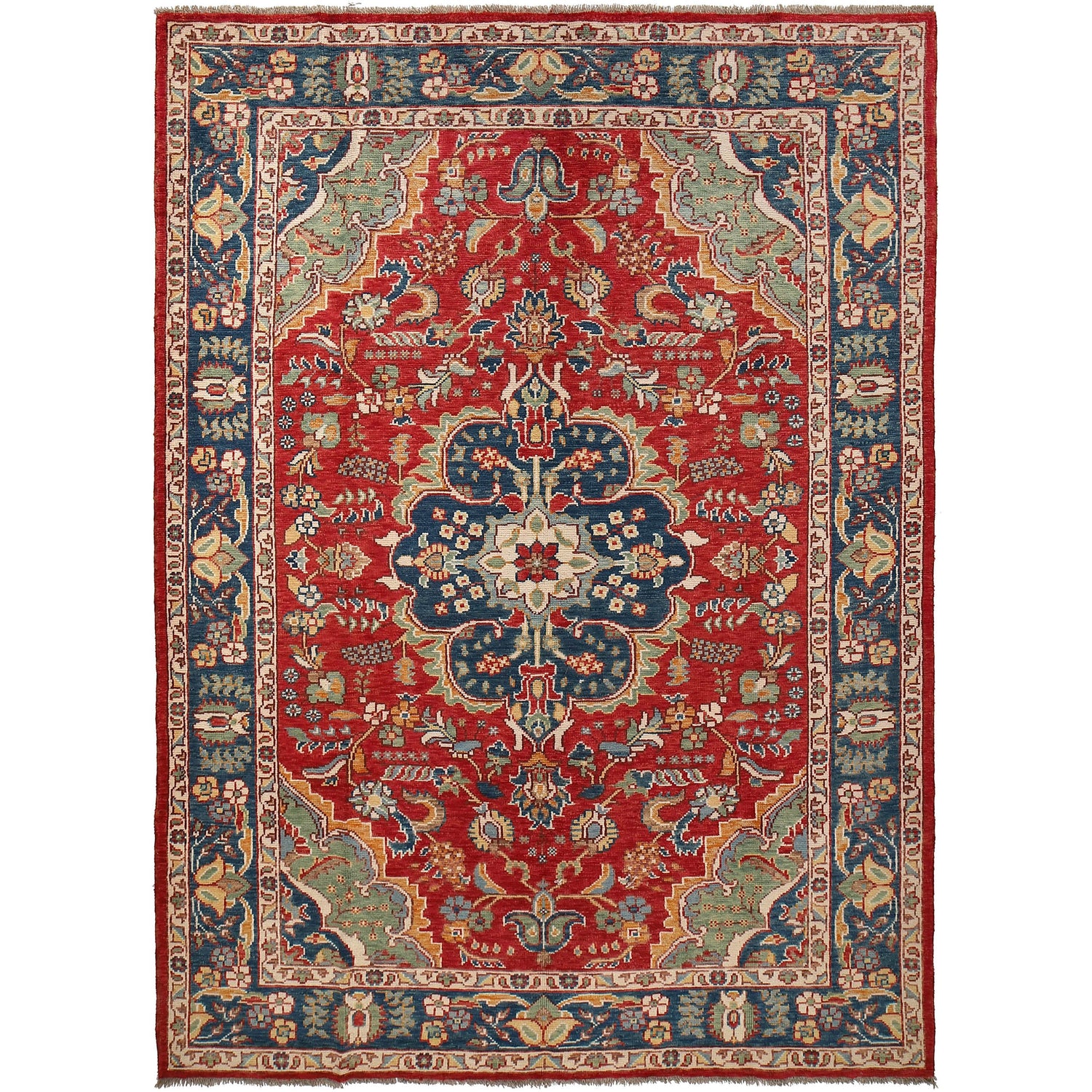 Heriz Area Rug Handmade Red Medallion 7x10 ft